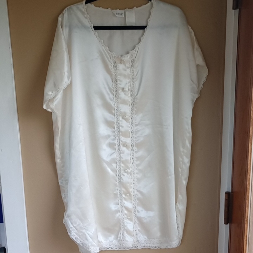 Adonna Vintage Slip Nightgown Cottage Core Satin Button Down Size XL